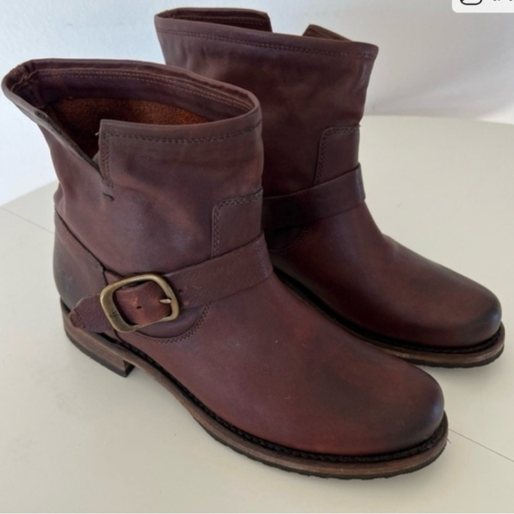 Frye Veronica Brown Leather Ankle Booties with Buckle